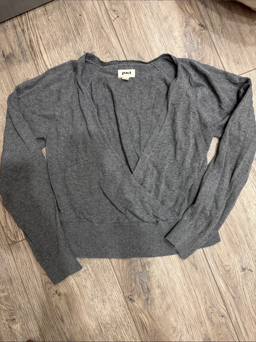 Pact Women's Charcoal Gray Wrap V-Neck Sweater